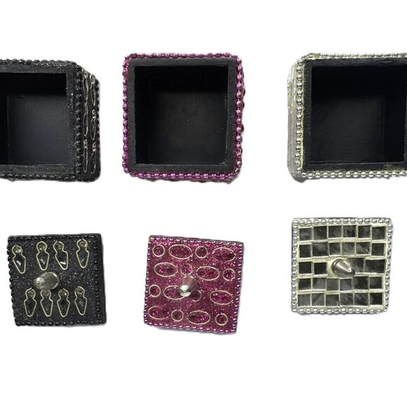 Set of 3 Bejeweled Mini Square Gift Boxes Trinket Boxes, 1" x 1" - Picture 2 of 5